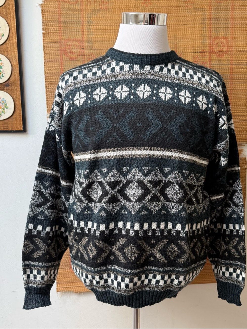 Vintage Geometric Fair Isle 90s Knit Crewneck Sweater